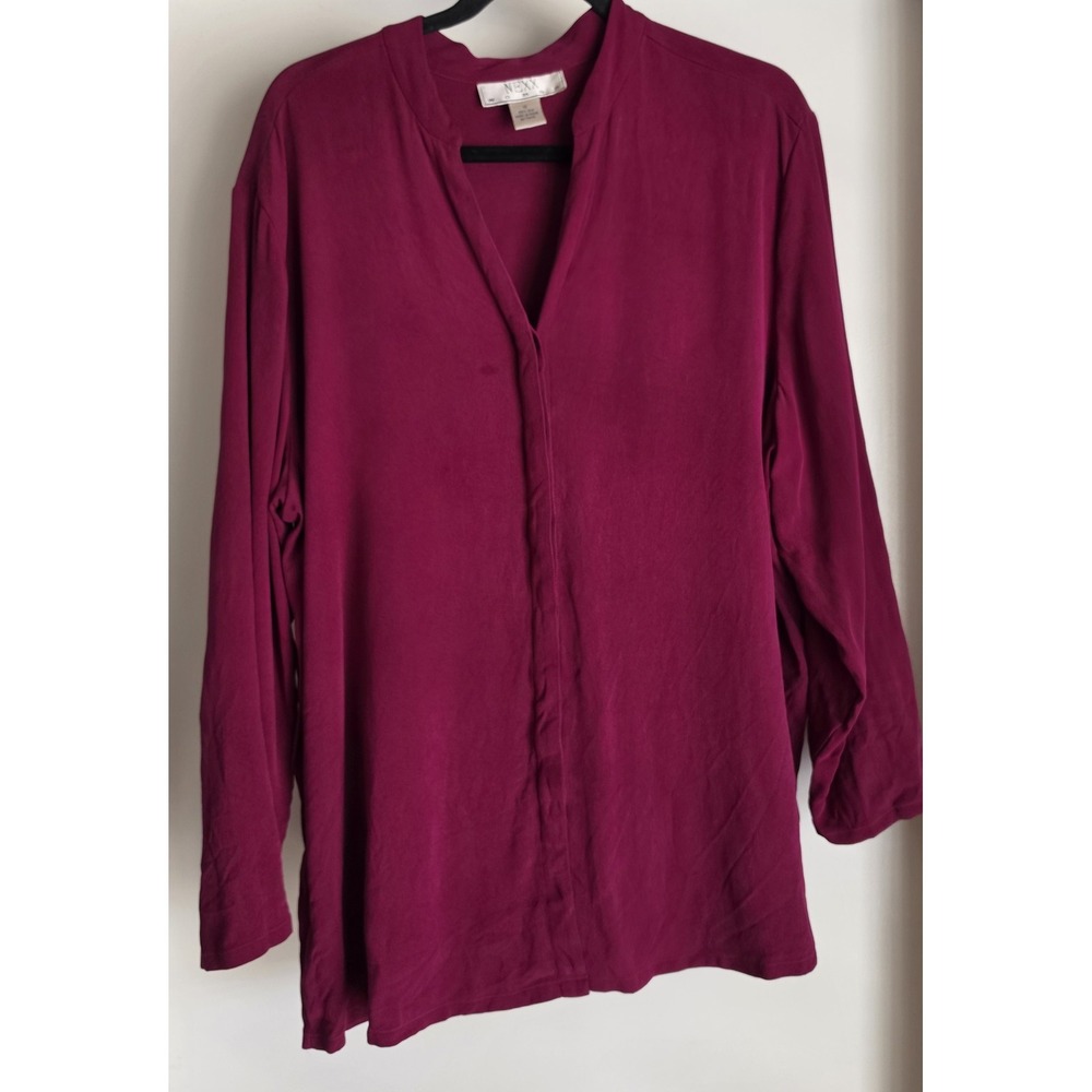 Nexx Woman Blouse 1X Silk Magenta Solid Long Sleeve Top Shirt Plus Size